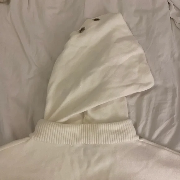 Zara White Cropped Hoodie with Metal Ring Details Size M - Picture 6 of 6